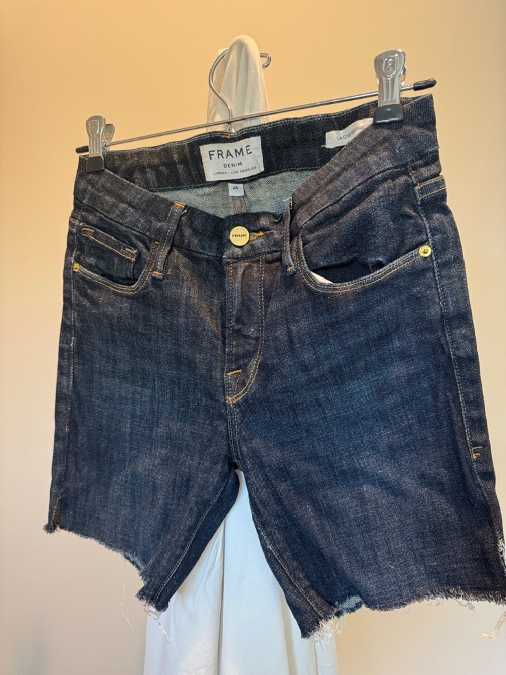 Frame Denim Dark Blue Raw Hem Boyfriend Jean Shorts